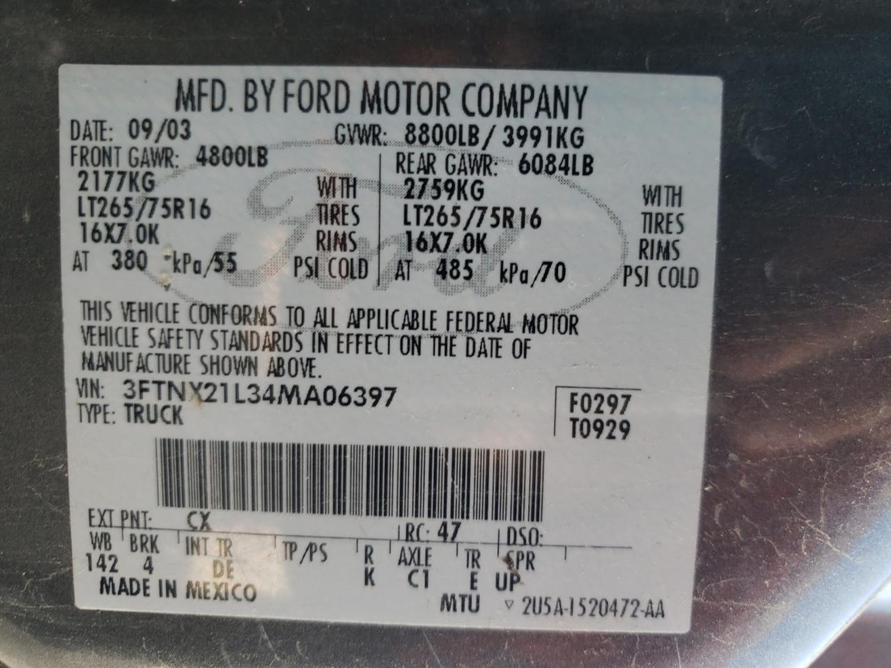 3FTNX21L34MA06397 2004 Ford F250 Super Duty