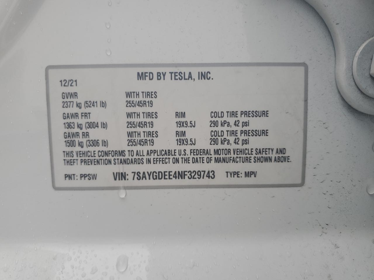 7SAYGDEE4NF329743 2022 Tesla Model Y