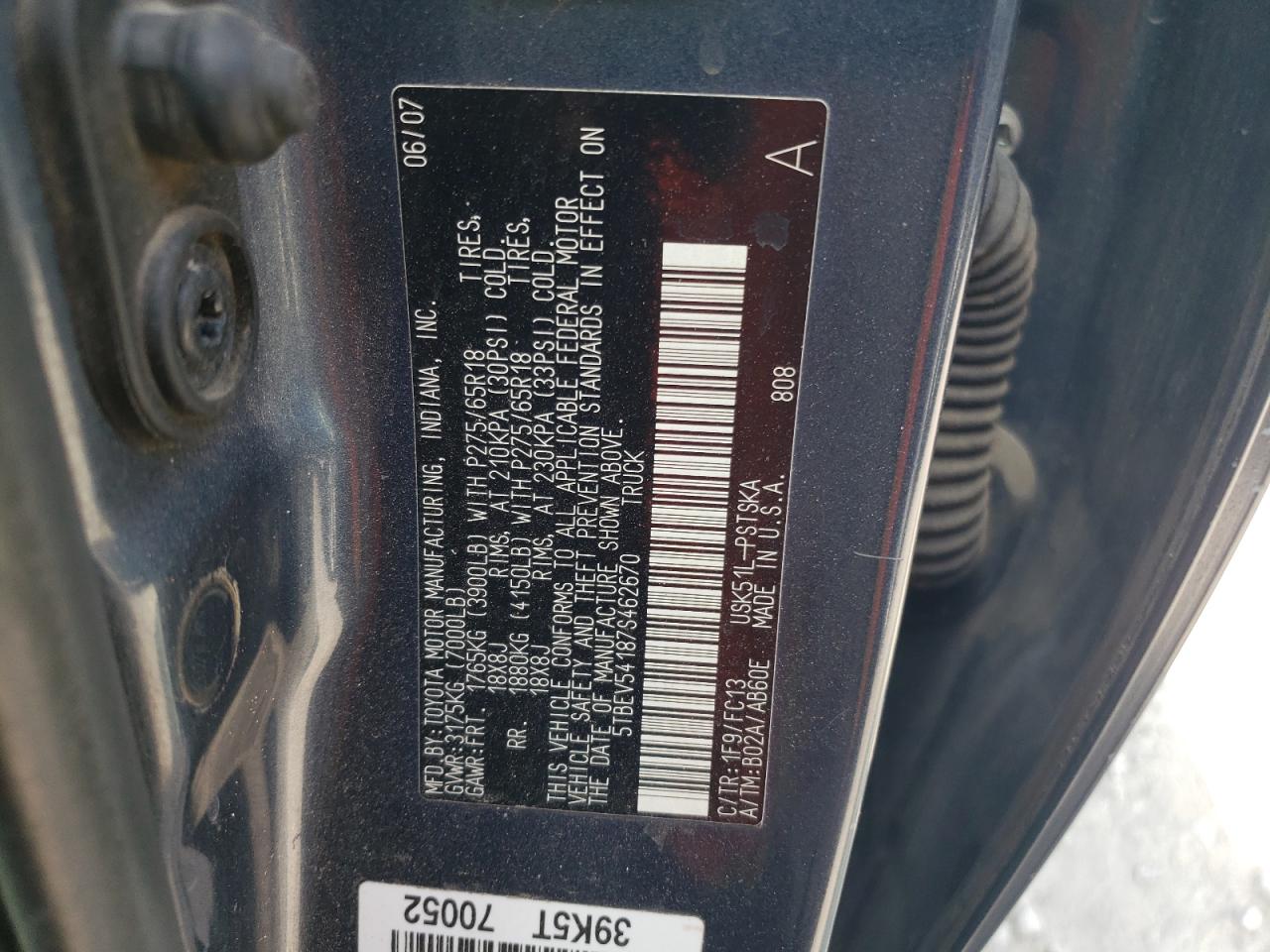 5TBEV54187S462670 2007 Toyota Tundra Crewmax Sr5