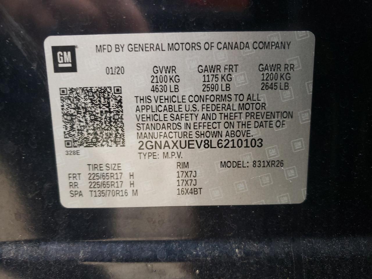 2GNAXUEV8L6210103 2020 CHEVROLET EQUINOX - Image 13