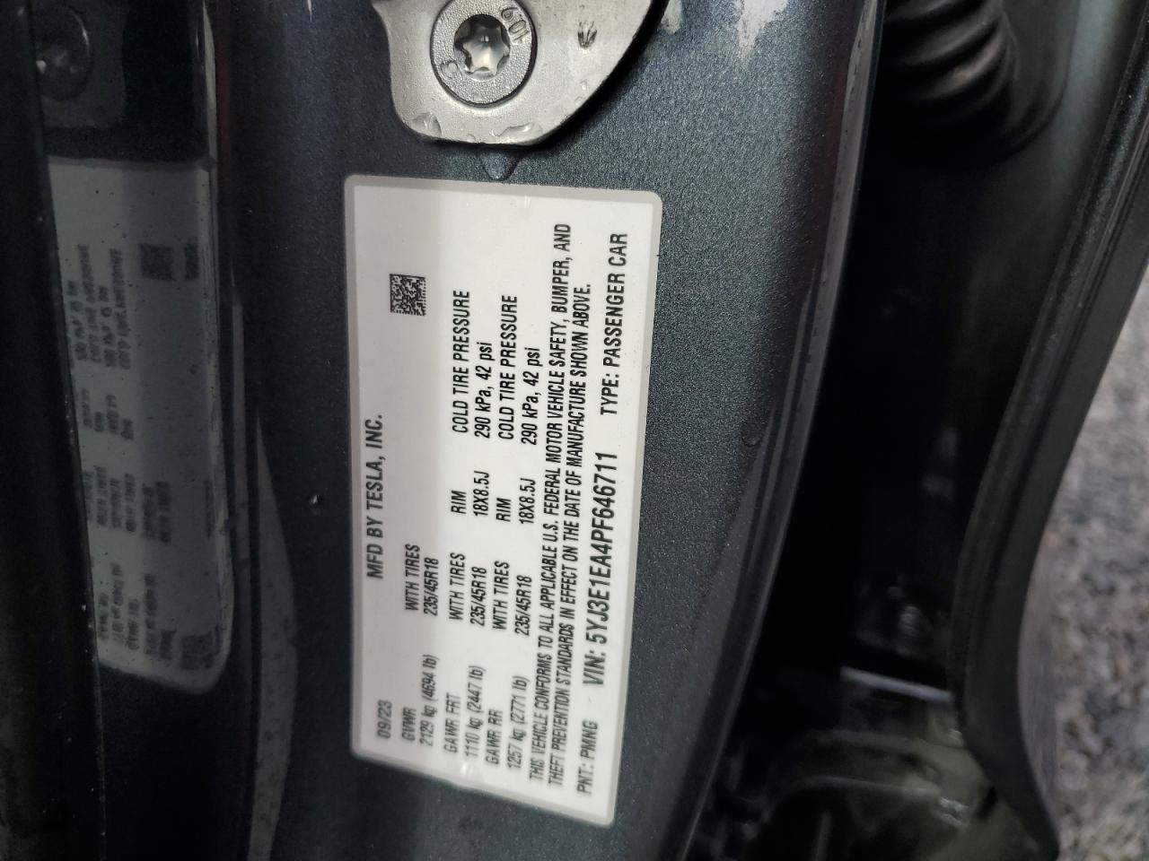 5YJ3E1EA4PF646711 2023 Tesla Model 3