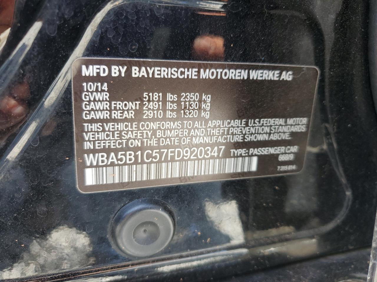 VIN WBA5B1C57FD920347 2015 BMW 5 SERIES no.12