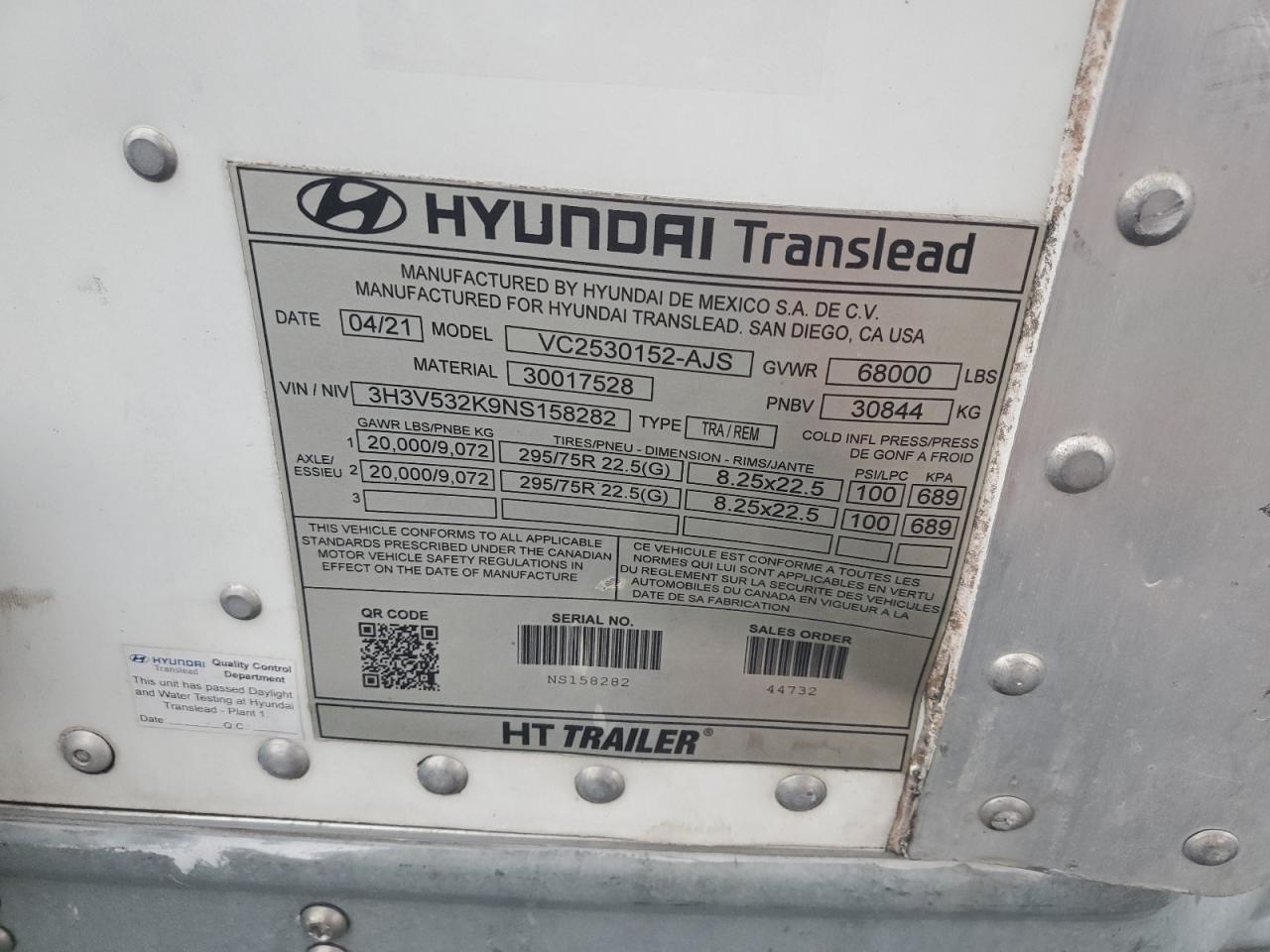 3H3V532K9NS158282 2022 Hyundai Trailer