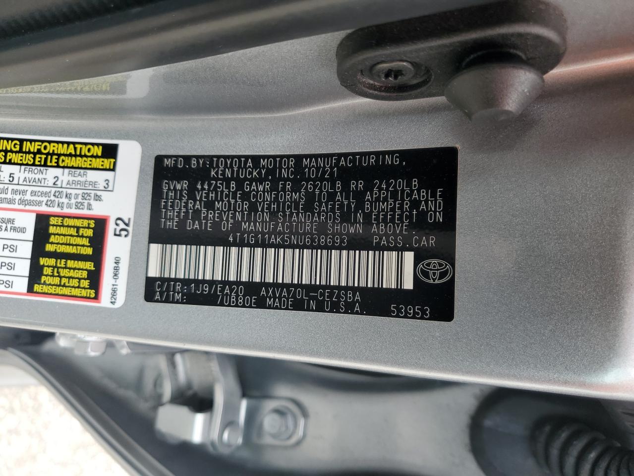 4T1G11AK5NU638693 2022 TOYOTA CAMRY - Image 13