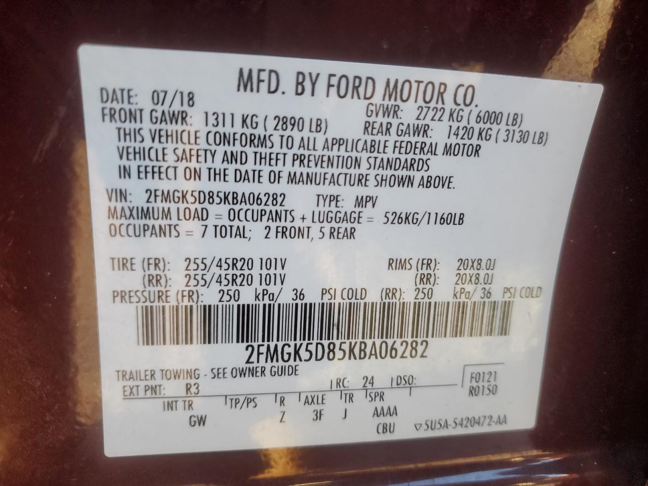 2FMGK5D85KBA06282 2019 Ford Flex Limited