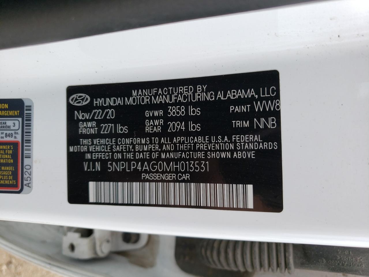 5NPLP4AG0MH013531 2021 Hyundai Elantra Limited