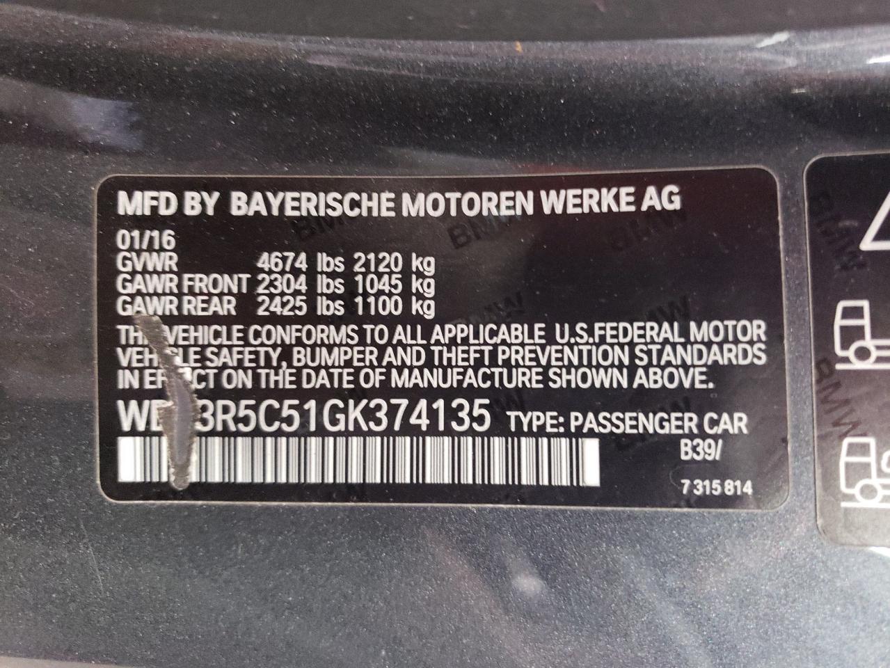 2016 BMW 435 Xi VIN: WBA3R5C51GK374135 Lot: 71463104