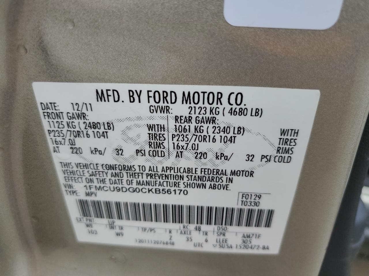 1FMCU9DG0CKB56170 2012 Ford Escape Xlt