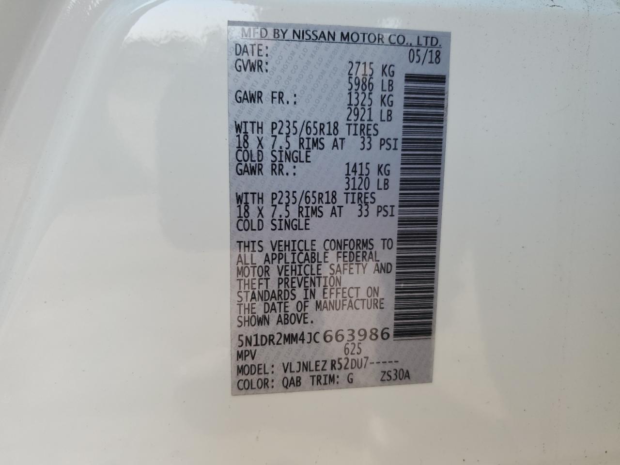 5N1DR2MM4JC663986 2018 Nissan Pathfinder S