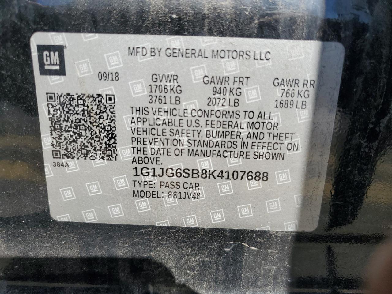 1G1JG6SB8K4107688 2019 Chevrolet Sonic