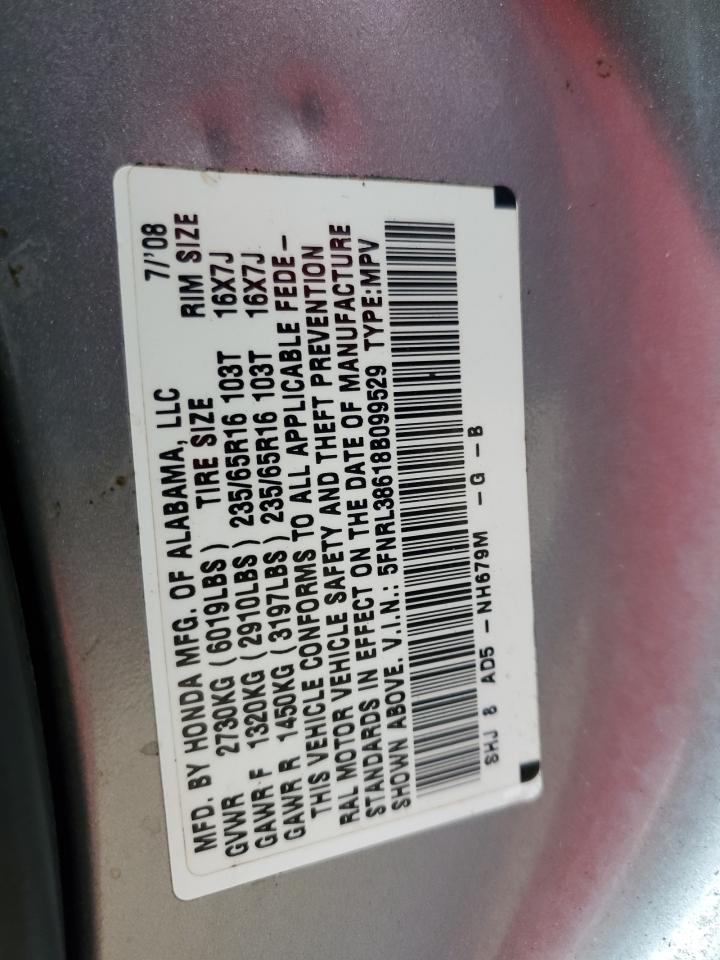 2008 Honda Odyssey Exl VIN: 5FNRL38618B099529 Lot: 72428974