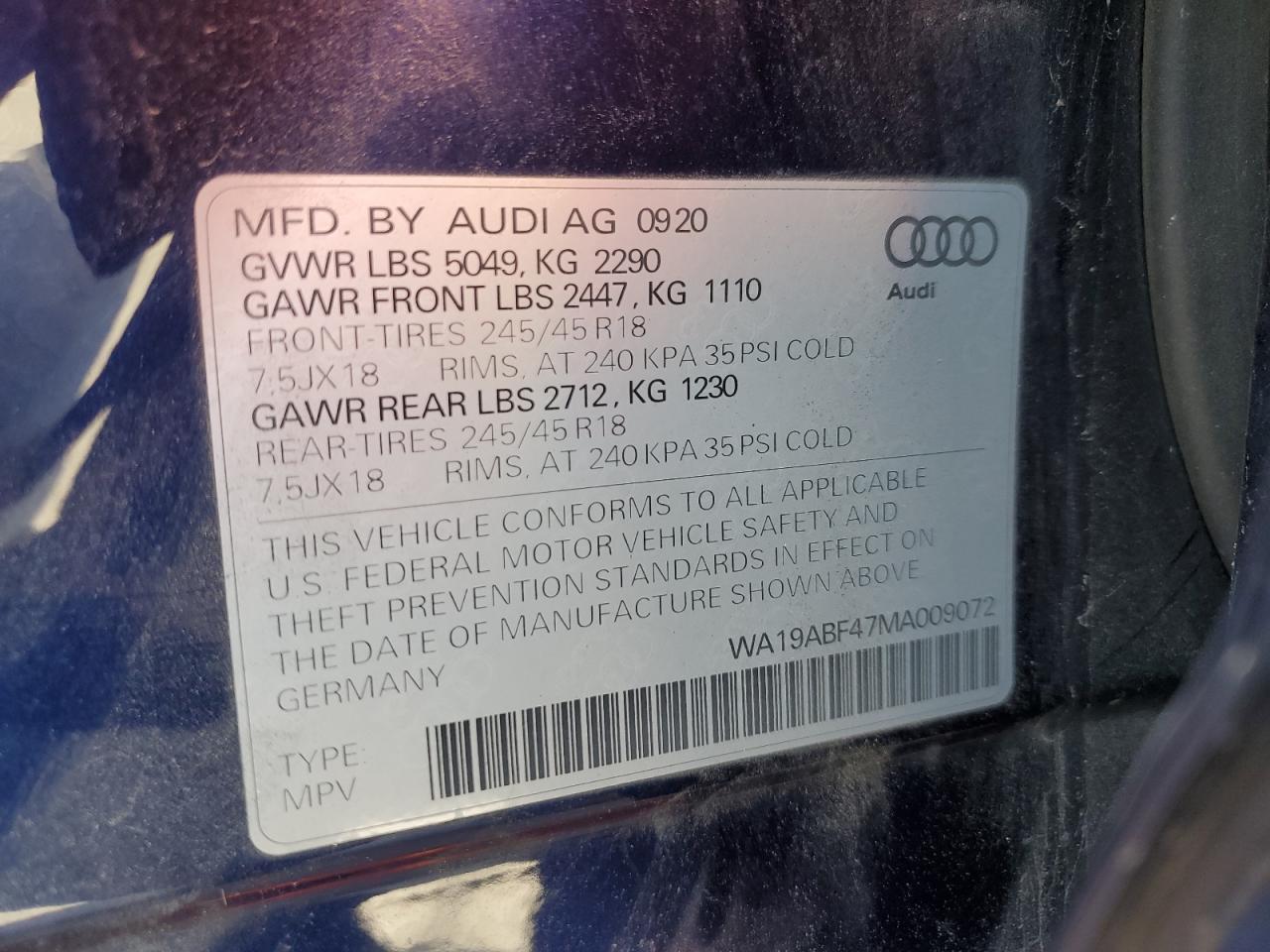 2021 Audi A4 Allroad Prestige VIN: WA19ABF47MA009072 Lot: 71682364