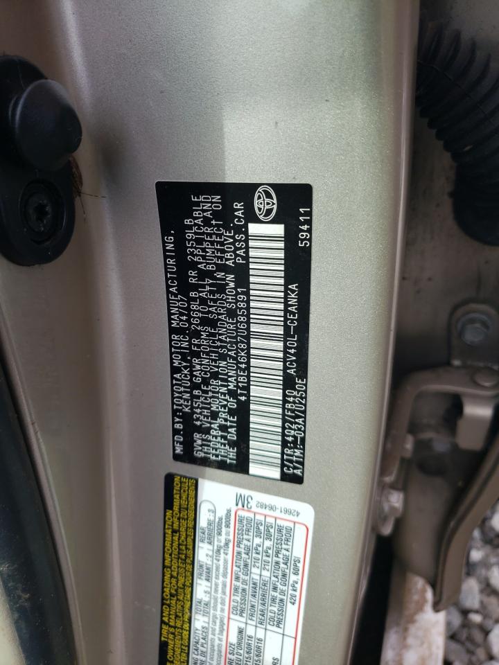 4T1BE46K87U685891 2007 Toyota Camry Ce