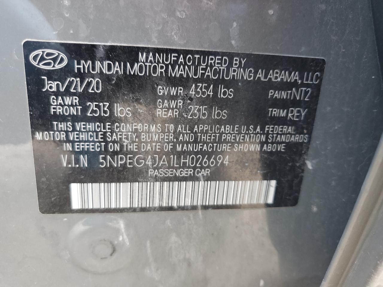 5NPEG4JA1LH026694 2020 Hyundai Sonata Se