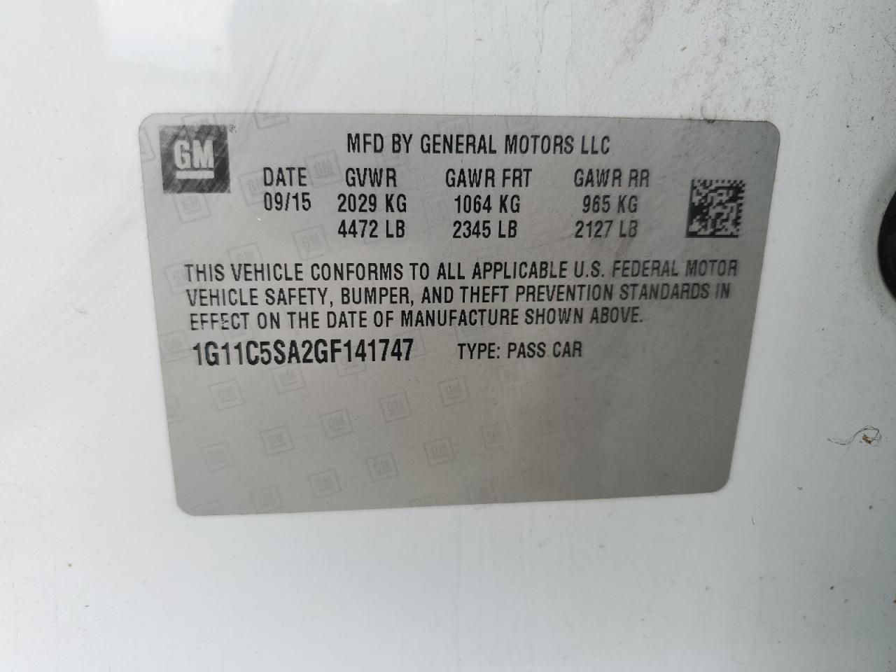 1G11C5SA2GF141747 2016 CHEVROLET MALIBU - Image 12