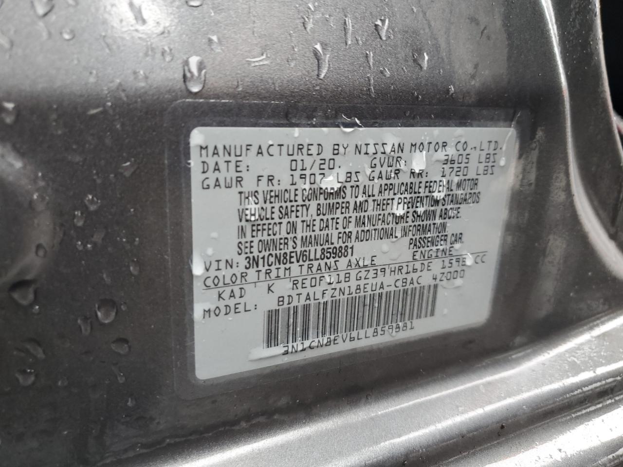 3N1CN8EV6LL859881 2020 Nissan Versa Sv