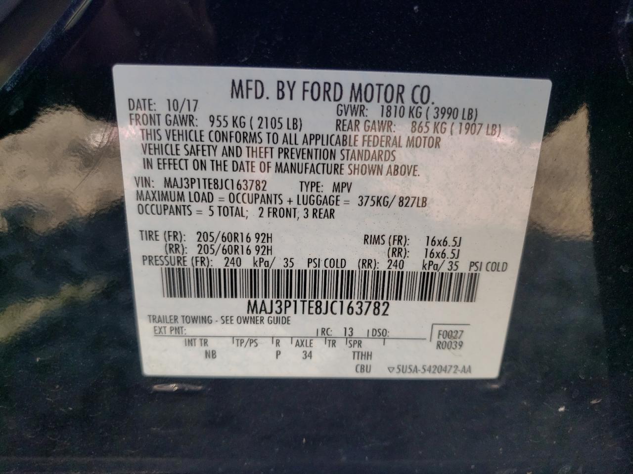 2018 Ford Ecosport Se VIN: MAJ3P1TE8JC163782 Lot: 71452774