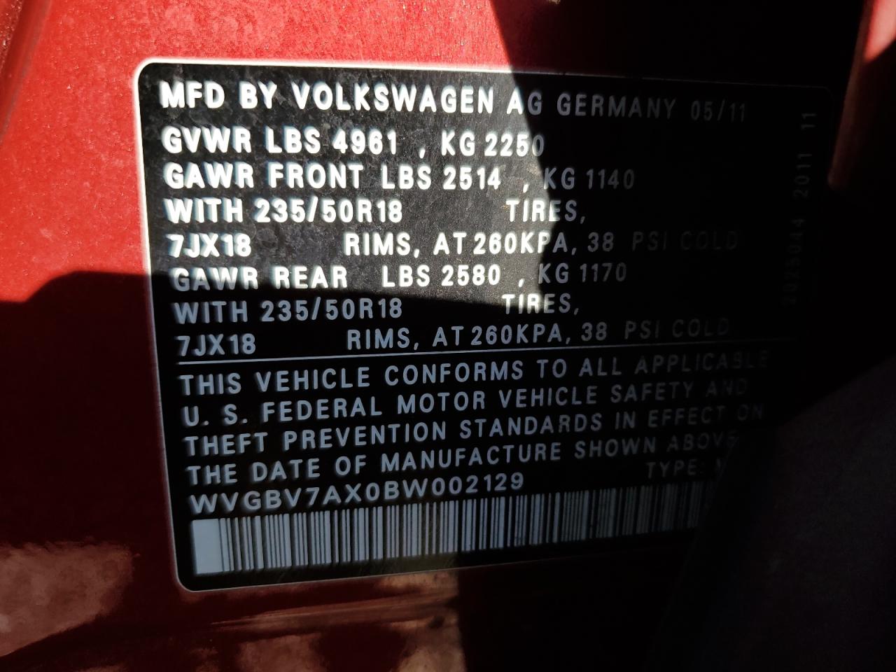 WVGBV7AX0BW002129 2011 Volkswagen Tiguan S