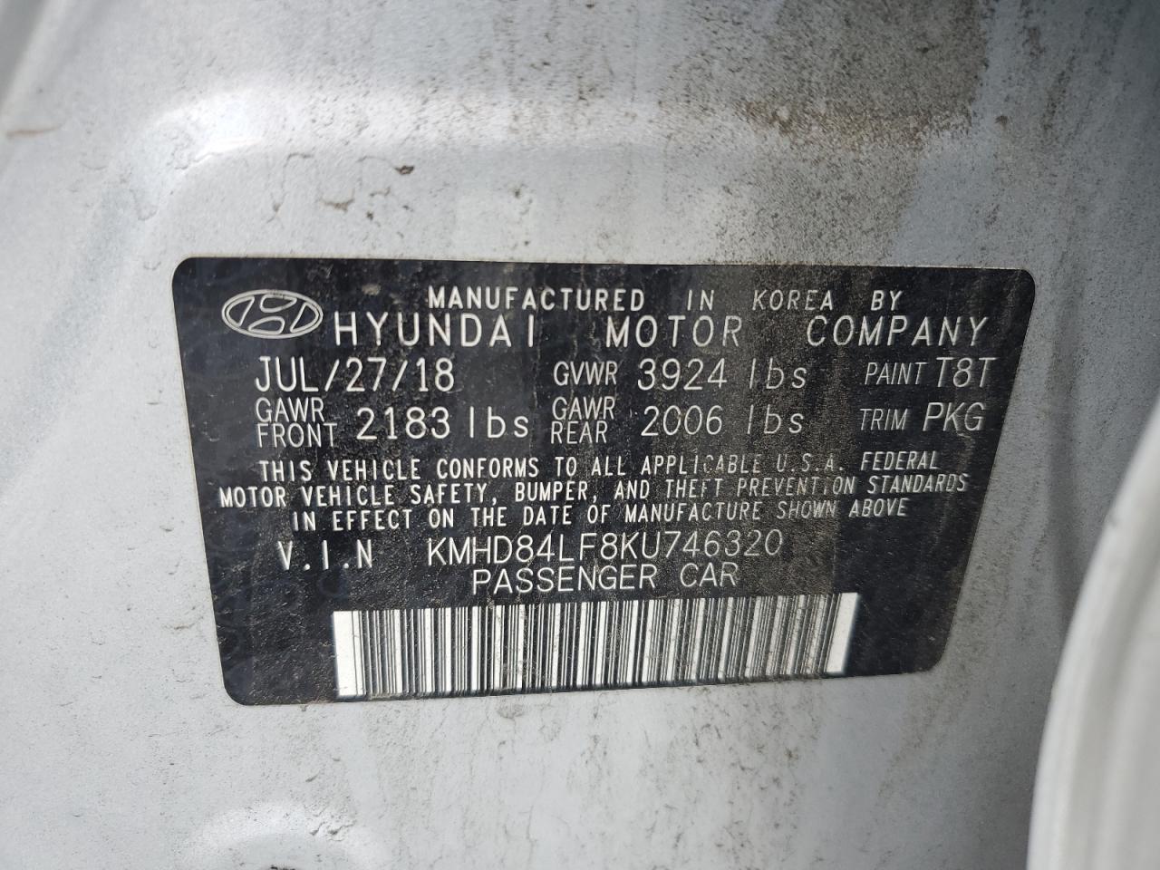 KMHD84LF8KU746320 2019 Hyundai Elantra Sel