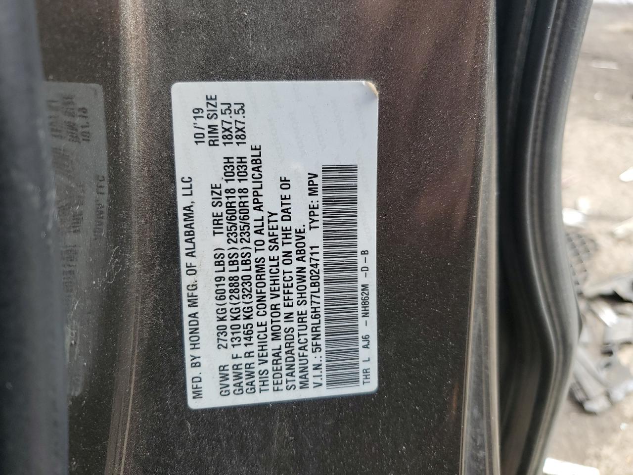 2020 Honda Odyssey Exl VIN: 5FNRL6H77LB024711 Lot: 73176874