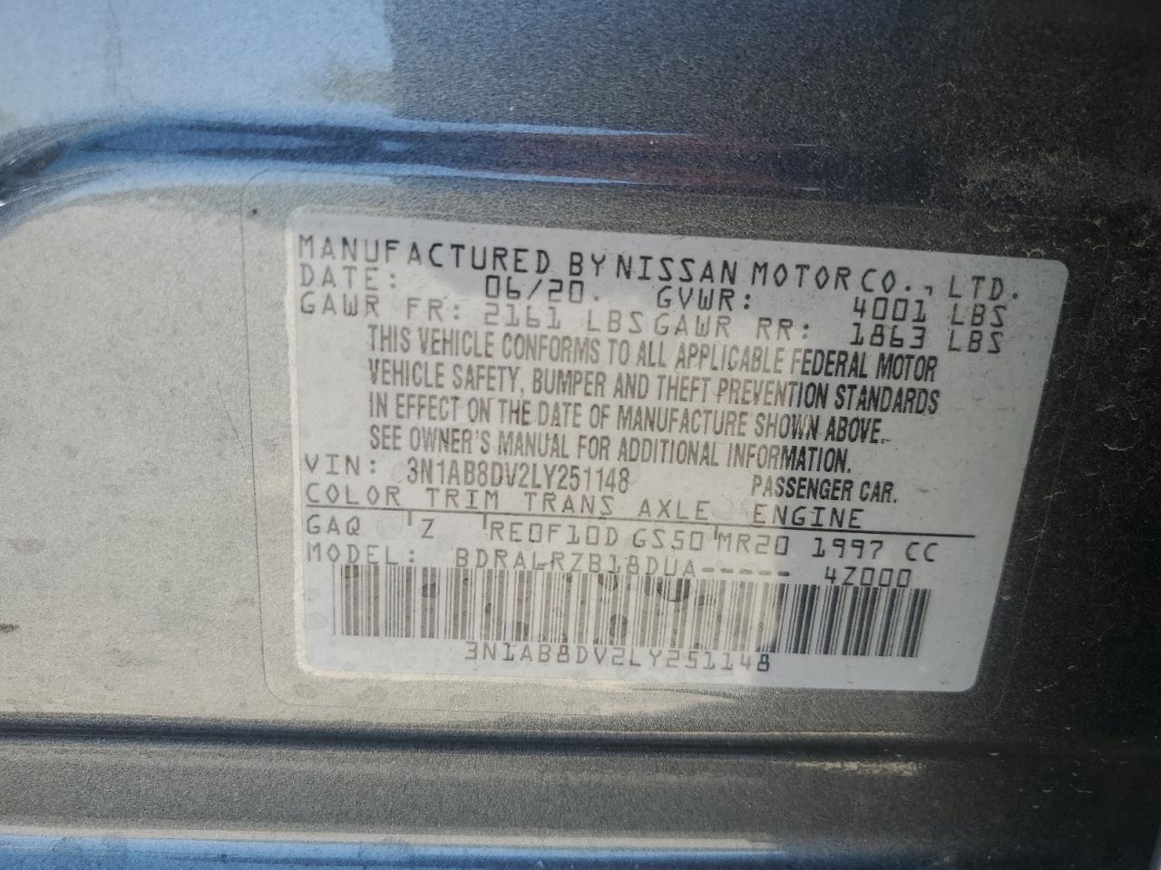 3N1AB8DV2LY251148 2020 Nissan Sentra Sr