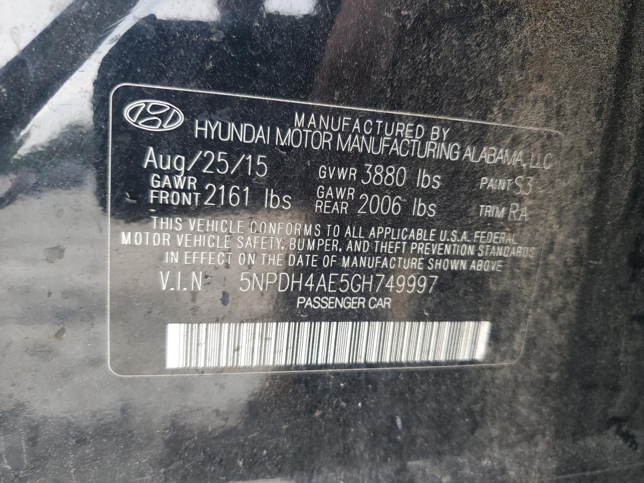 5NPDH4AE5GH749997 2016 Hyundai Elantra Se