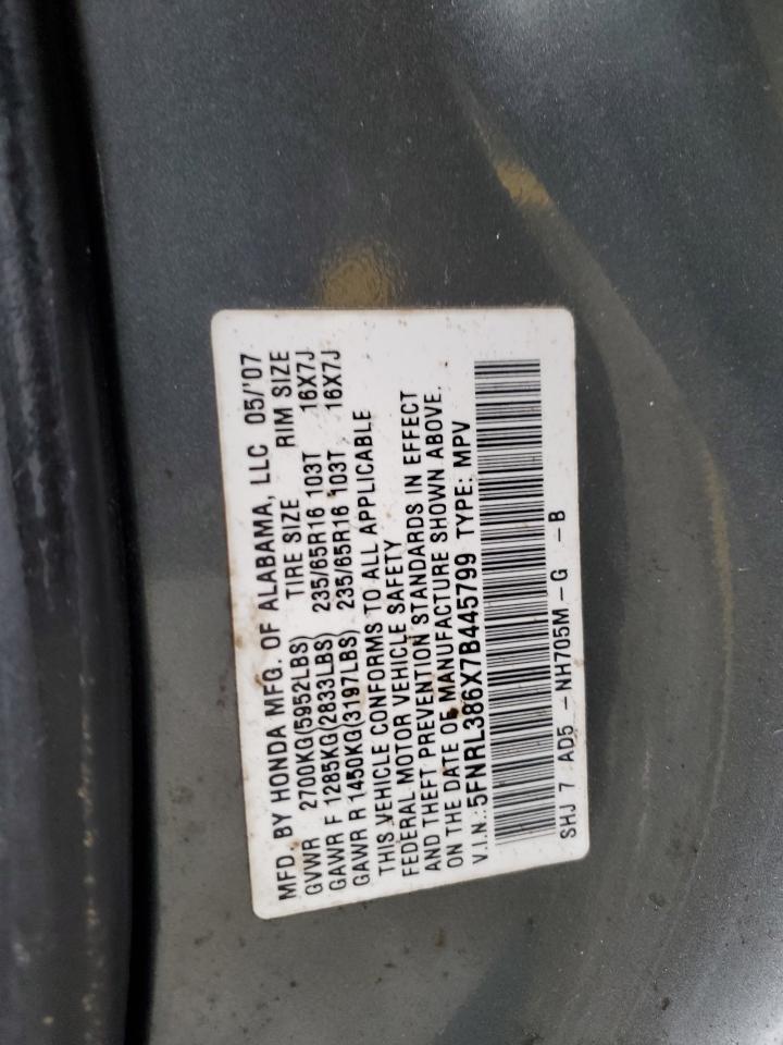 5FNRL386X7B445799 2007 Honda Odyssey Exl