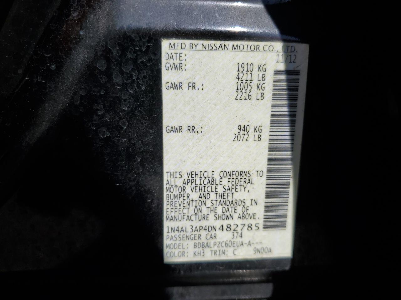 1N4AL3AP4DN482785 2013 Nissan Altima 2.5