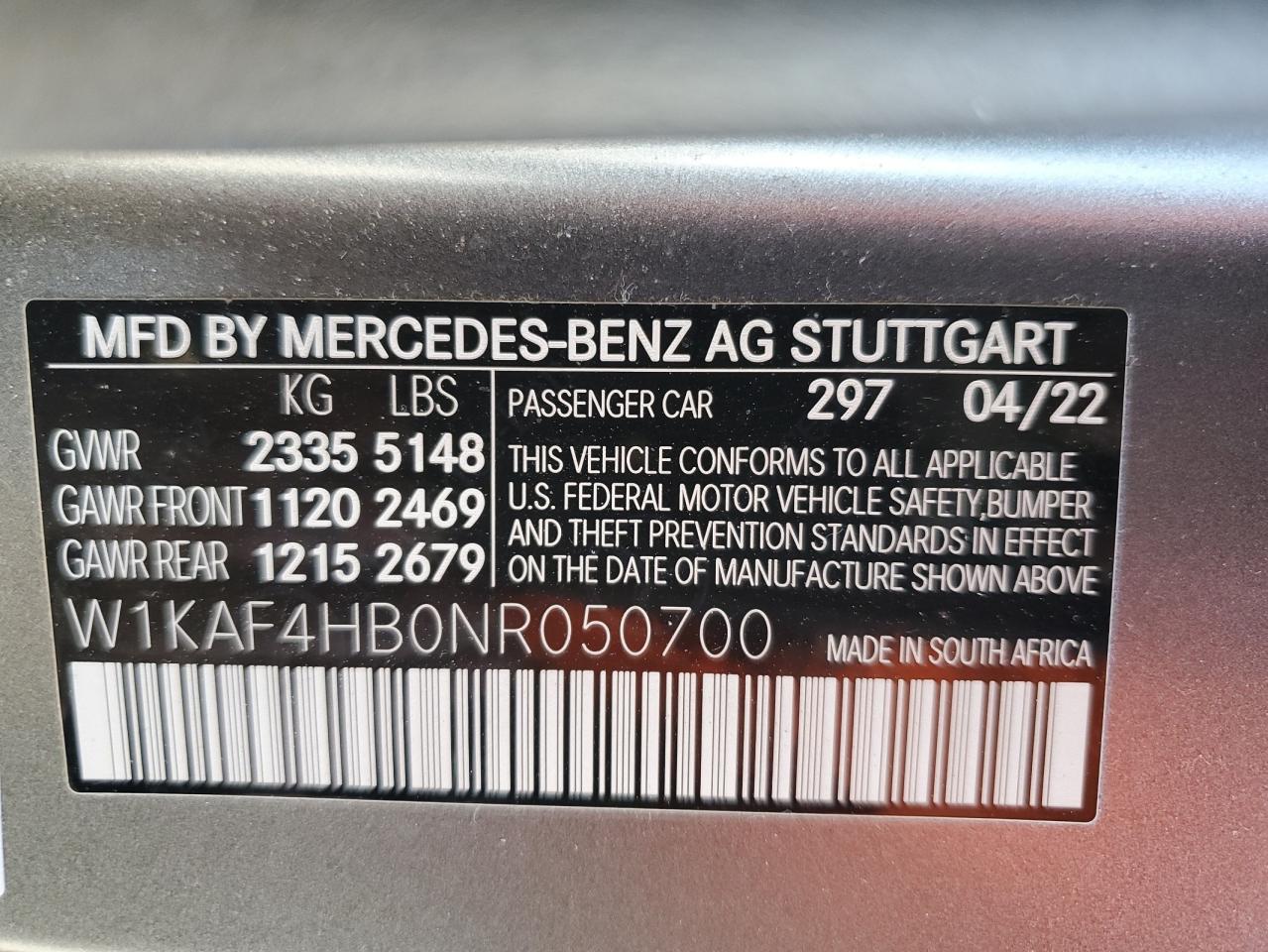 2022 Mercedes-Benz C 300 4Matic VIN: W1KAF4HB0NR050700 Lot: 73158654