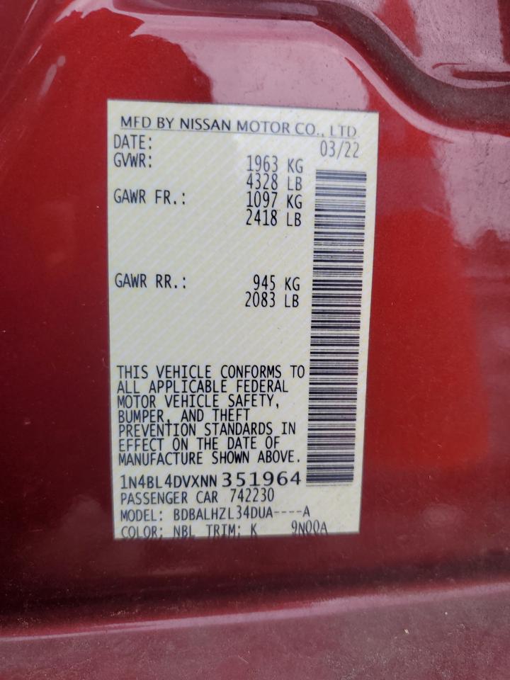 1N4BL4DVXNN351964 2022 Nissan Altima Sv