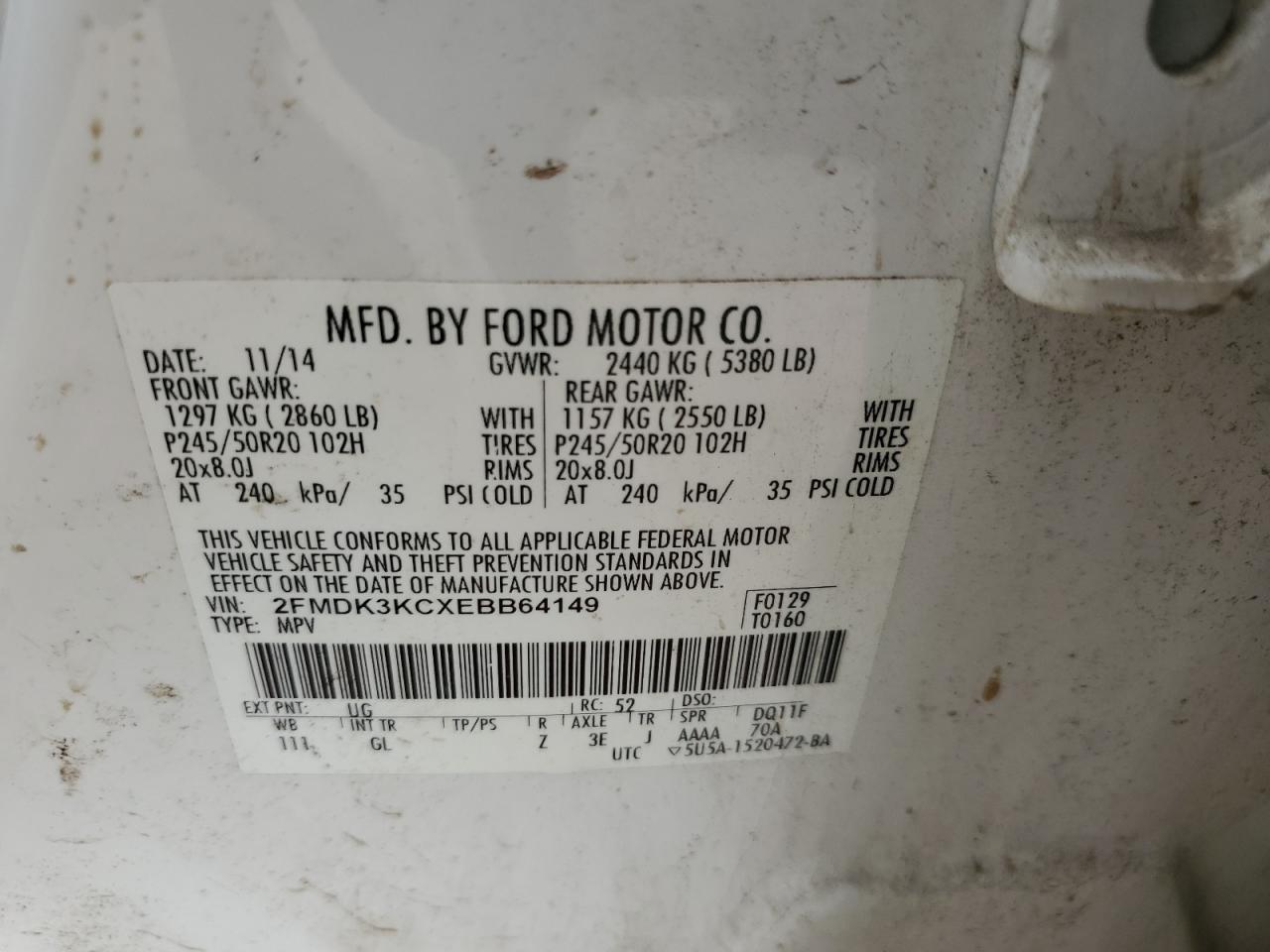 VIN 2FMDK3KCXEBB64149 2014 FORD EDGE no.14