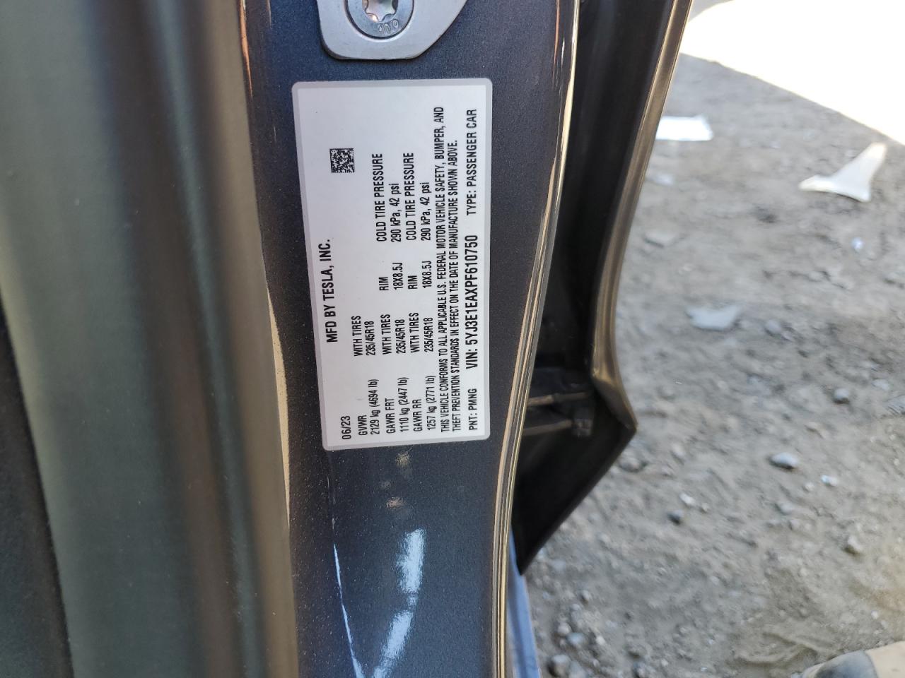 5YJ3E1EAXPF610750 2023 Tesla Model 3