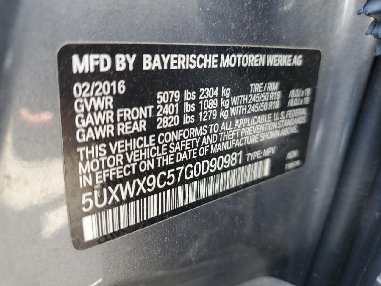 5UXWX9C57G0D90981 2016 BMW X3 xDrive28I