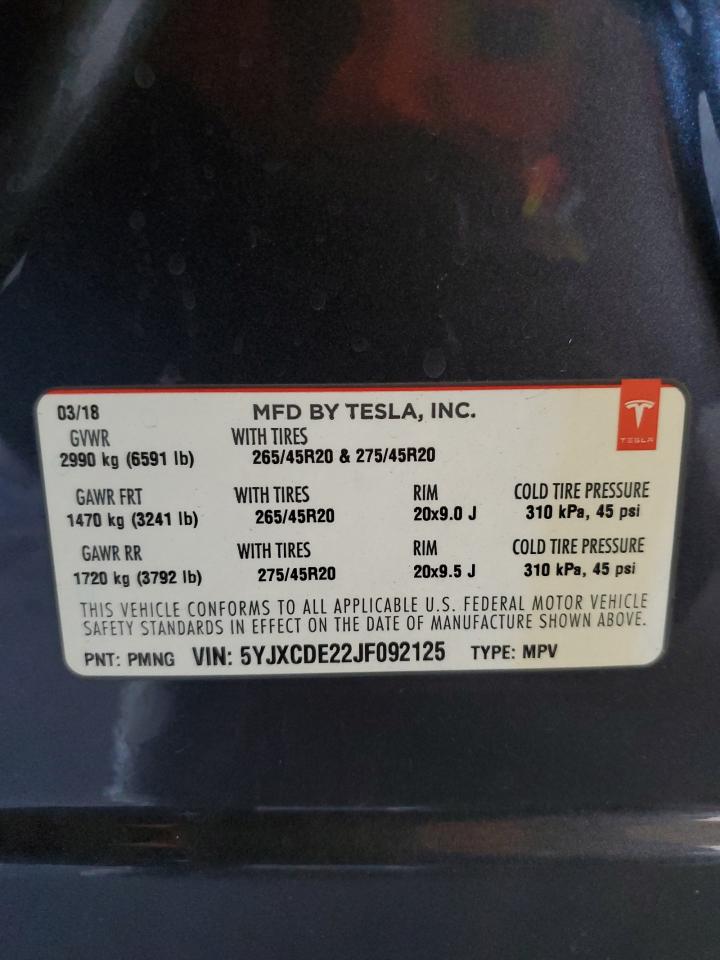 5YJXCDE22JF092125 2018 Tesla Model X