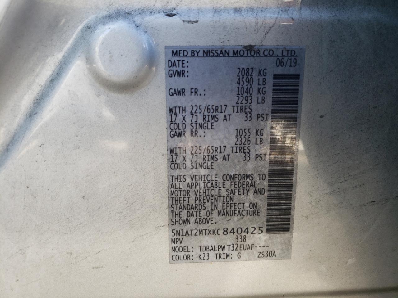 5N1AT2MTXKC840425 2019 NISSAN ROGUE - Image 13