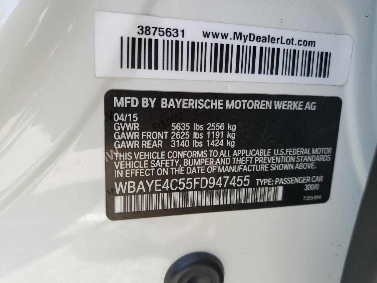 WBAYE4C55FD947455 2015 BMW 740 Li