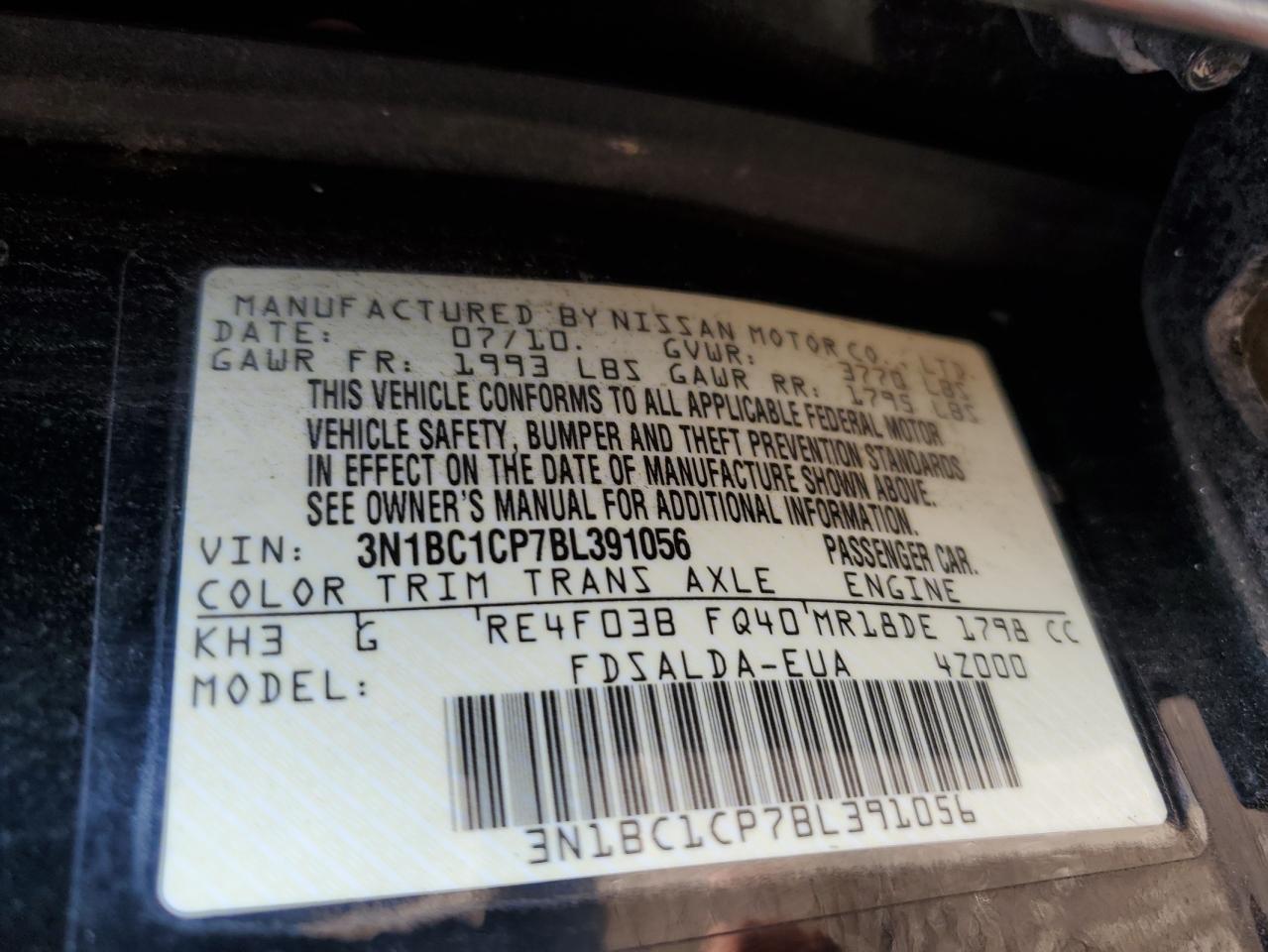 3N1BC1CP7BL391056 2011 Nissan Versa S