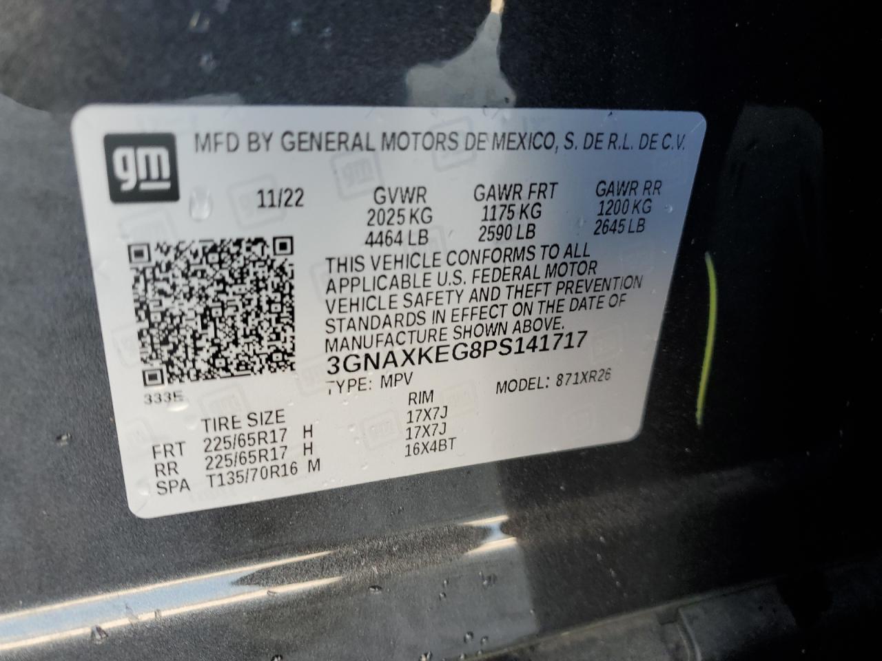 3GNAXKEG8PS141717 2023 Chevrolet Equinox Lt