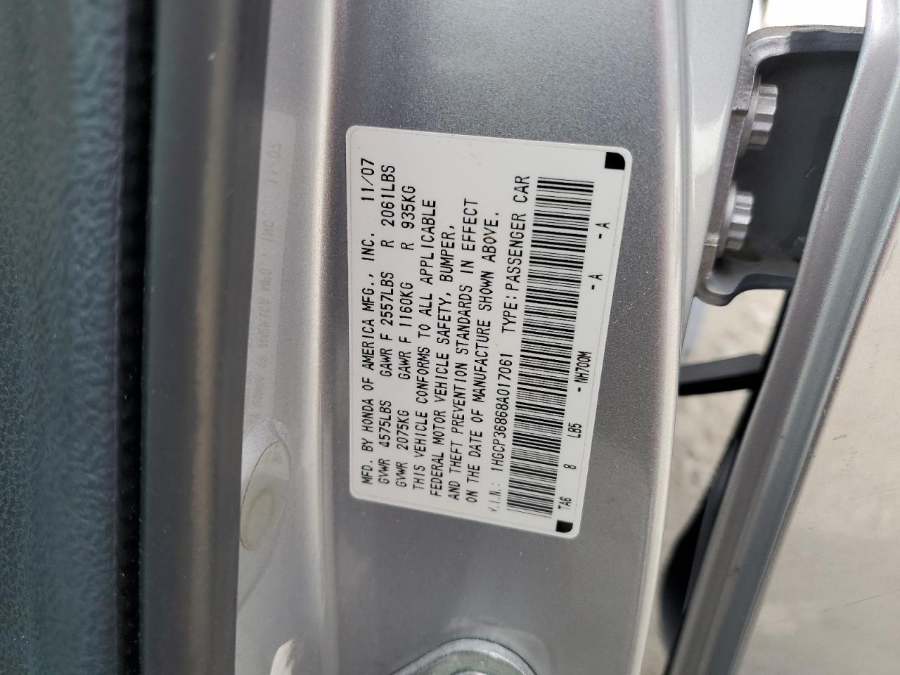 2008 Honda Accord Exl VIN: 1HGCP36868A017061 Lot: 72636164