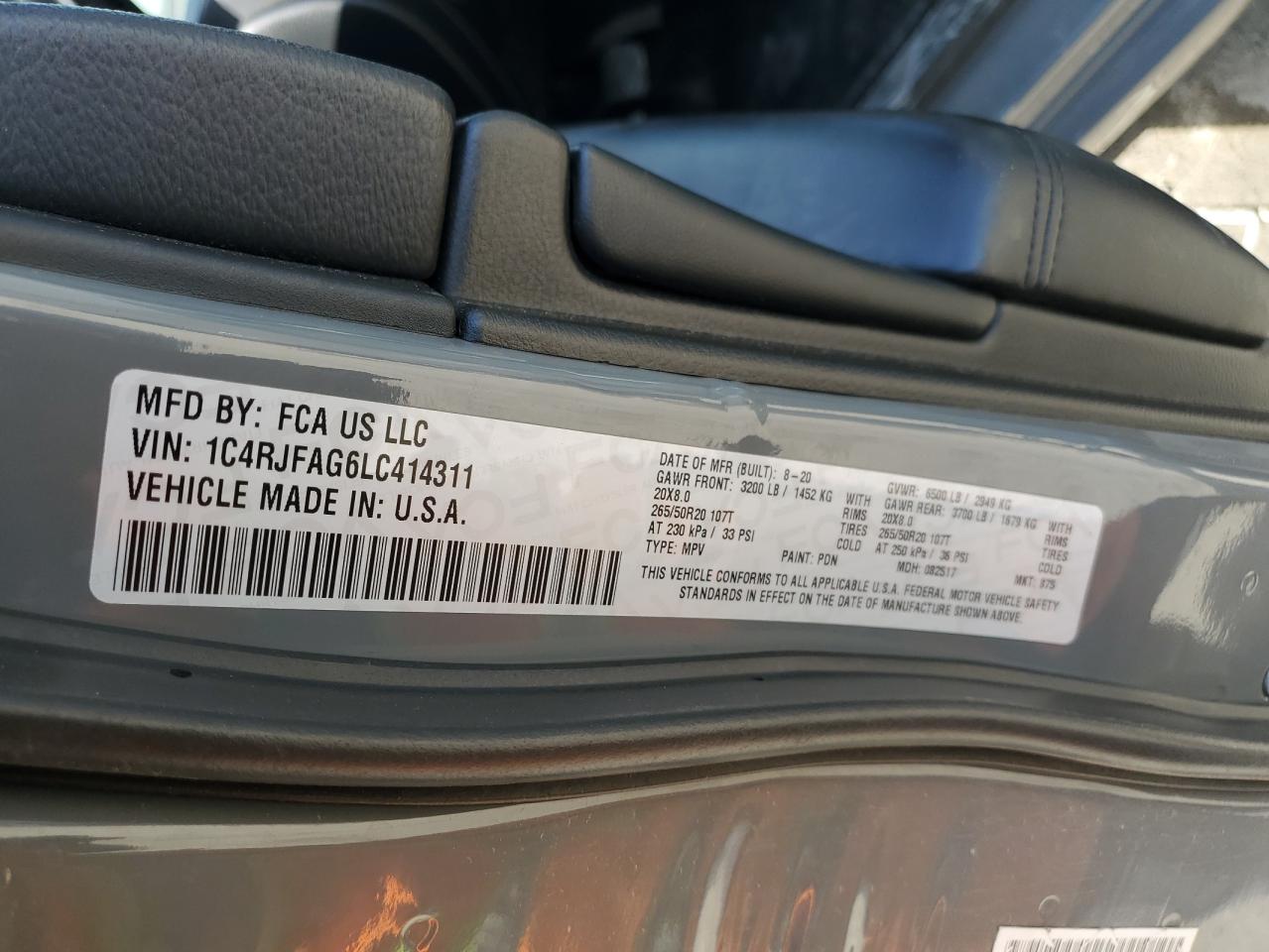 2020 Jeep Grand Cherokee Laredo VIN: 1C4RJFAG6LC414311 Lot: 70603684