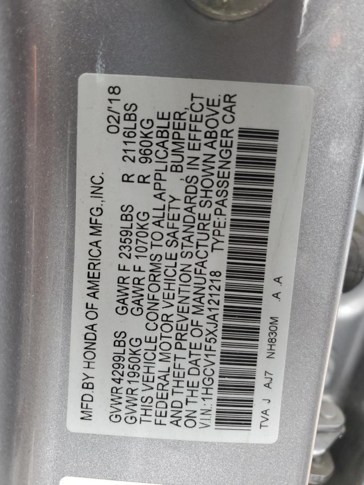 1HGCV1F5XJA121218 2018 Honda Accord Exl