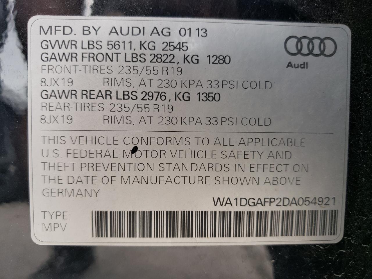 WA1DGAFP2DA054921 2013 Audi Q5 Premium Plus