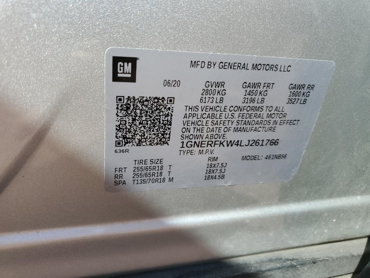 1GNERFKW4LJ261766 2020 Chevrolet Traverse Ls