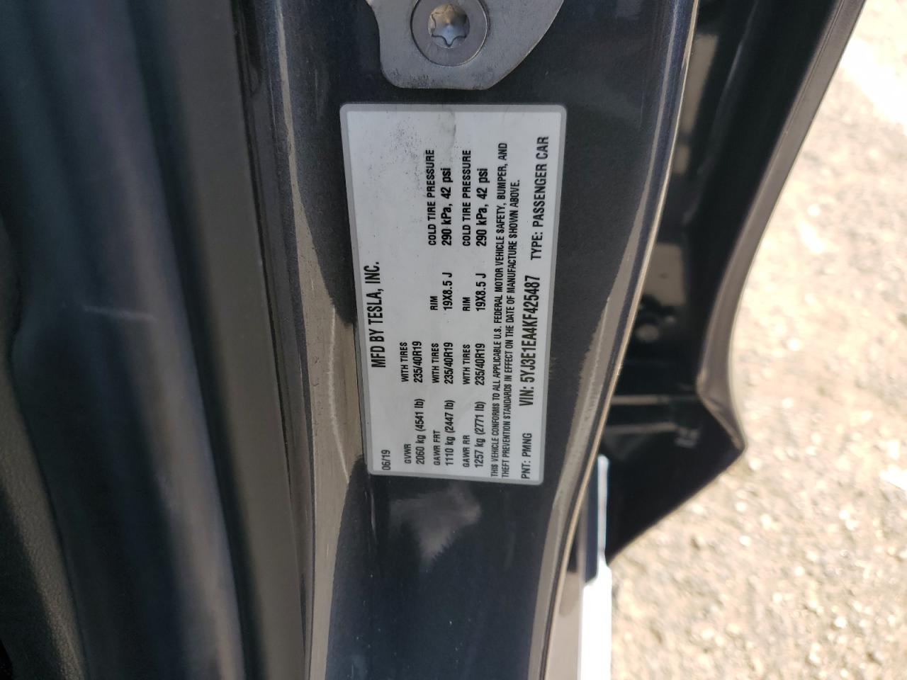 5YJ3E1EA4KF425487 2019 Tesla Model 3