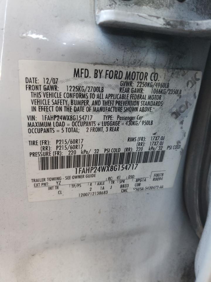 1FAHP24WX8G154717 2008 Ford Taurus Sel