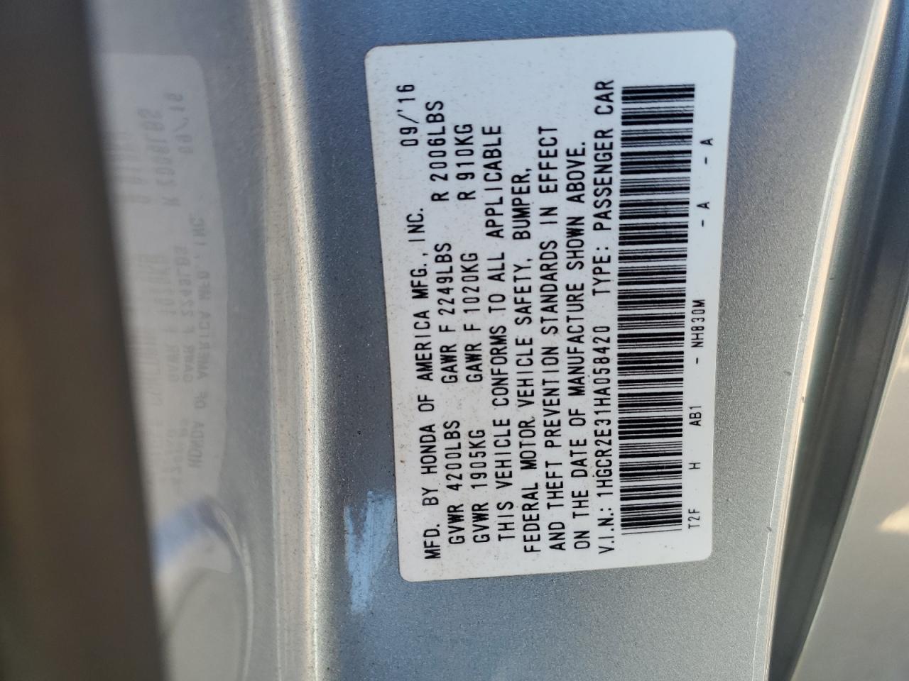 1HGCR2E31HA058420 2017 Honda Accord Lx