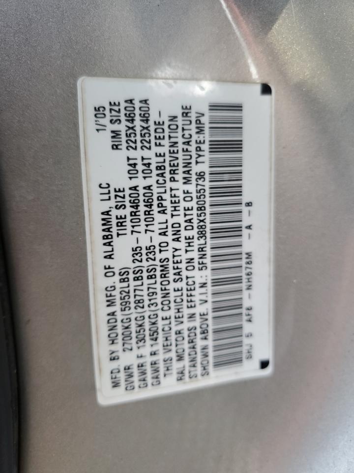 2005 Honda Odyssey Touring VIN: 5FNRL388X5B055736 Lot: 70441434