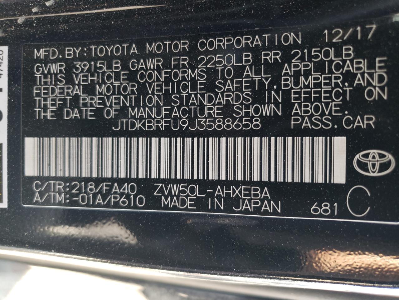 JTDKBRFU9J3588658 2018 Toyota Prius