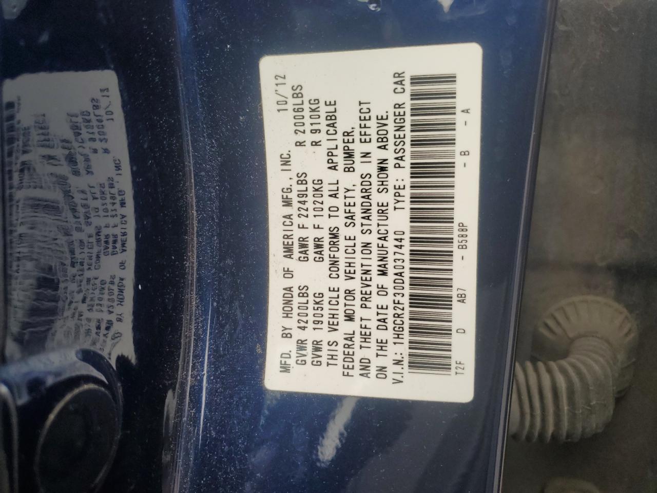 1HGCR2F30DA037440 2013 Honda Accord Lx