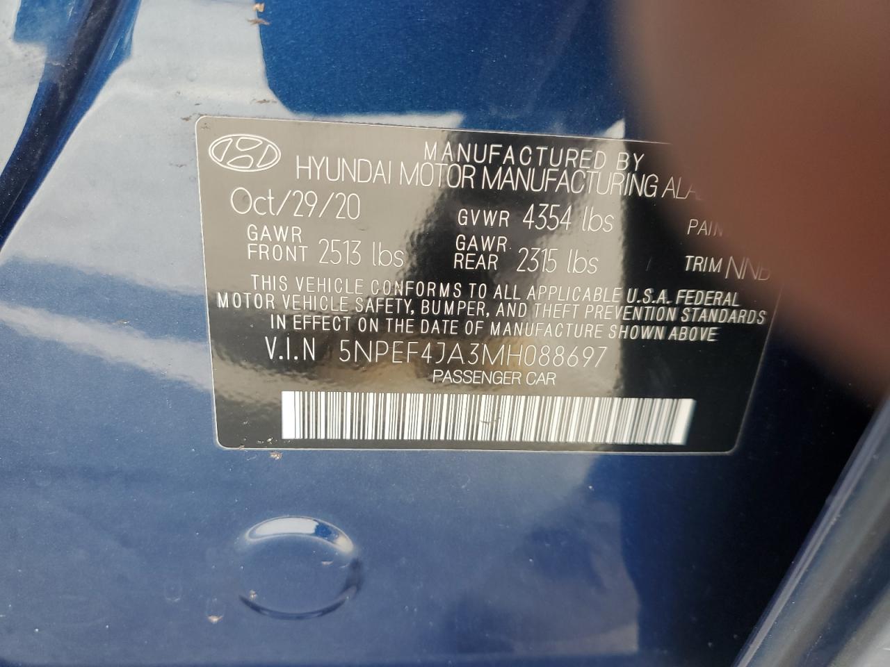 5NPEF4JA3MH088697 2021 Hyundai Sonata Sel